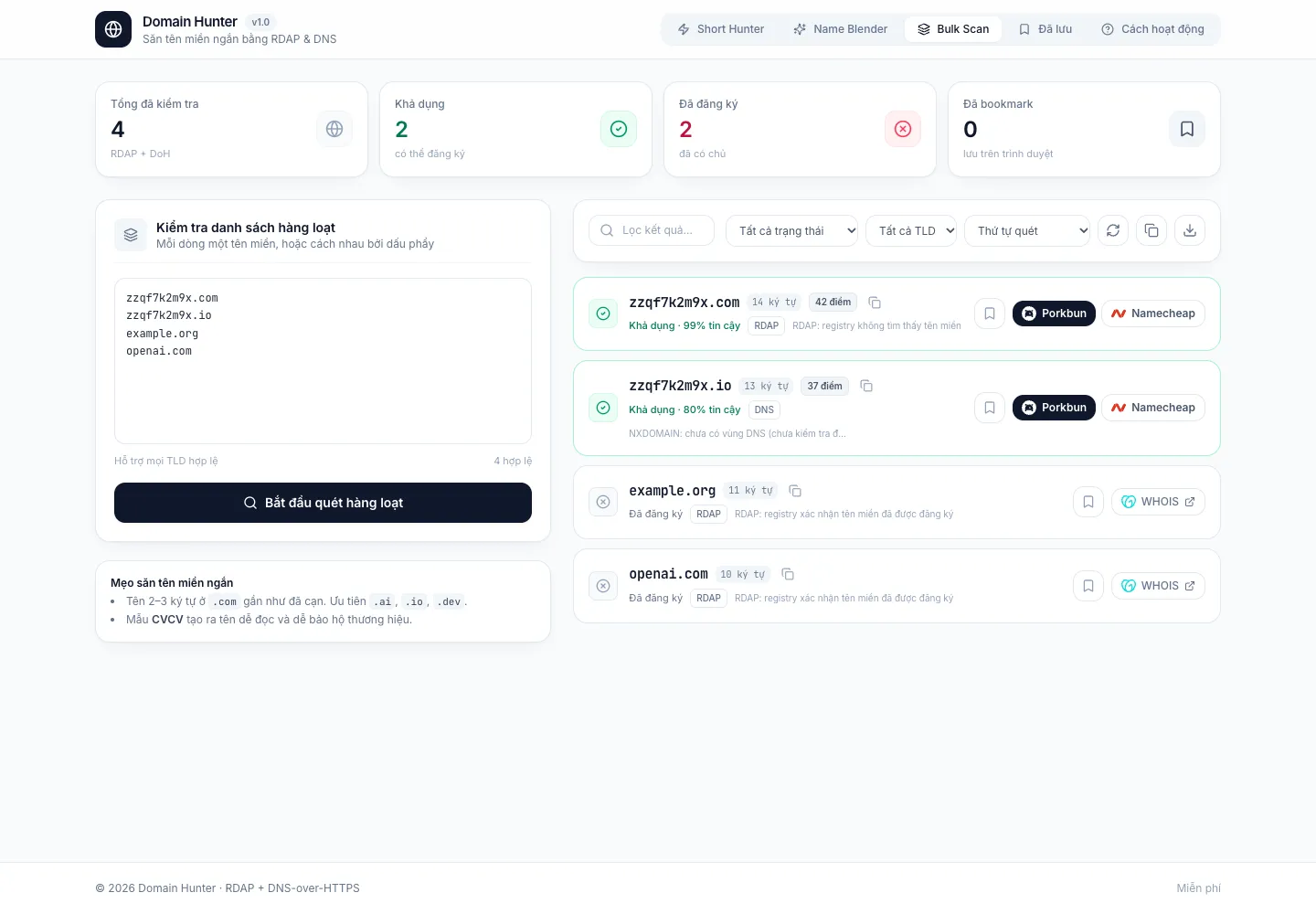 Domain Hunter results view